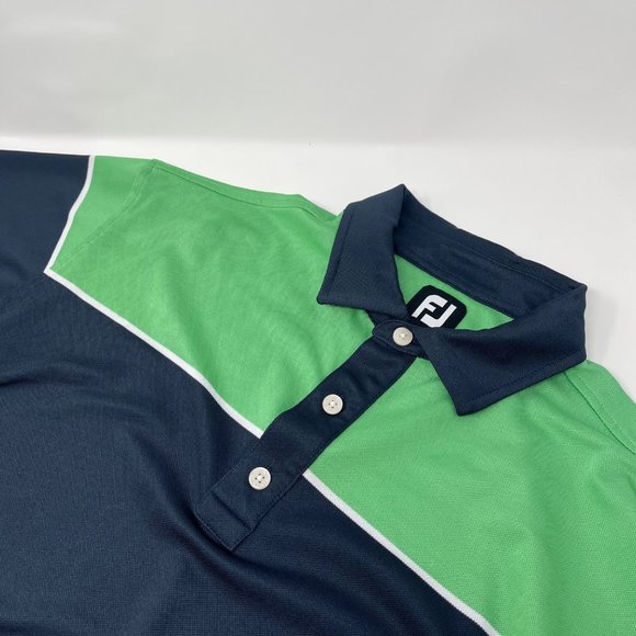 Footjoy FJ Men's Large (L) Solid Blue and Green Short-Sleeve Golf Polo Shirt - Picture 1 of 8